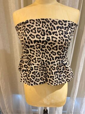 Only Leopard Print Strapless Peplum Top - Black & Tan